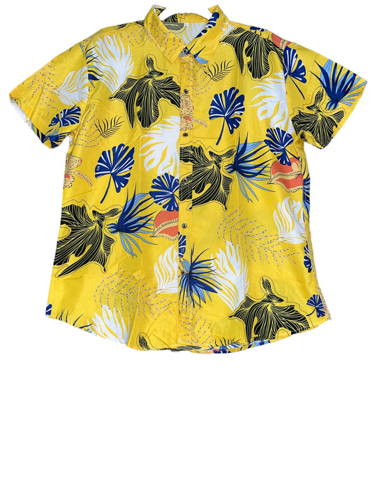 Yellow & Blue Floral Hawaiian Short Sleeve Button Up Shirt