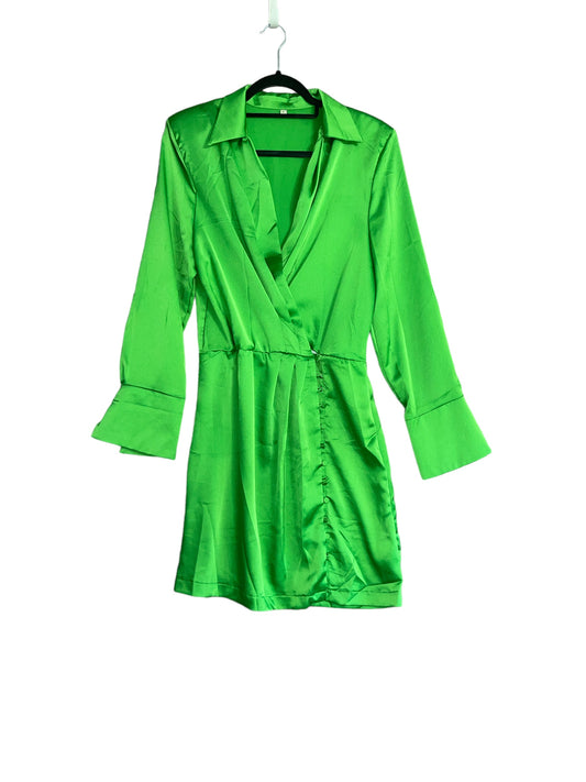 Green Silk Polyester Crossover Cocktail Mini-Dress
